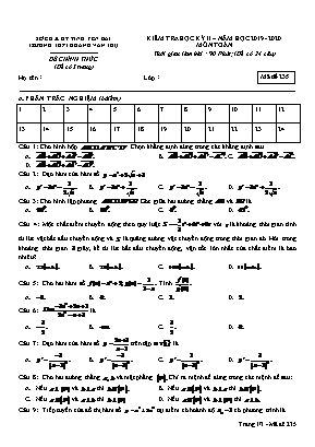 Đề kiểm tra học kỳ II môn Toán Lớp 11 - Mã đề 235 - Năm học 2019-2020 - Trường THPT Hoàng Văn Thụ